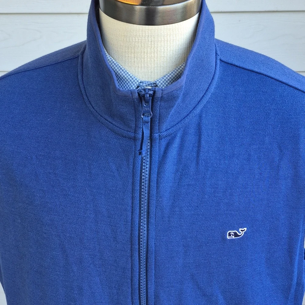 VINEYARD VINES Cotton Blend Knit Weave‎ Solid Blue Full Zip XL Mens Sweater Vest